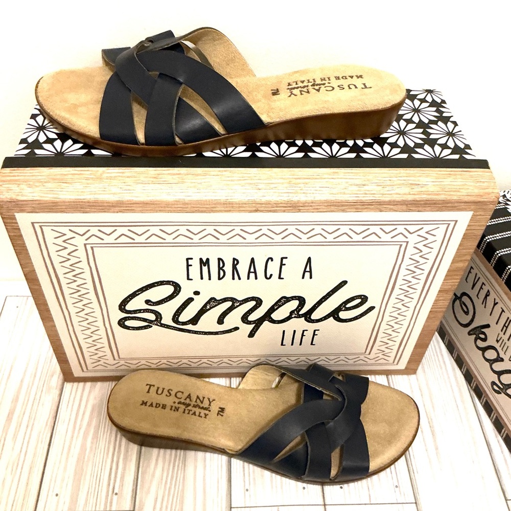 Woman’s Dark Blue Strappy Slide Sandals - Picture 8 of 10